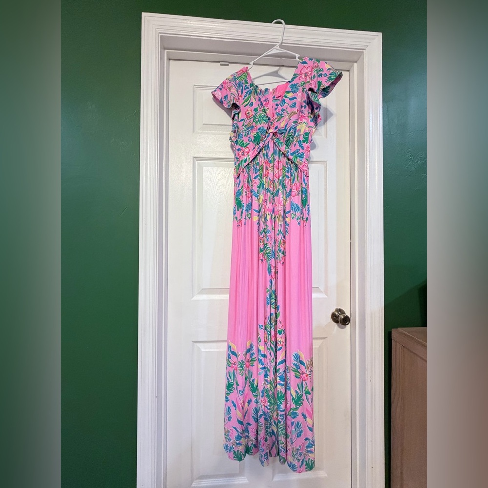 Pink and Green Floral Maxi Dress - Picture 3 of 5